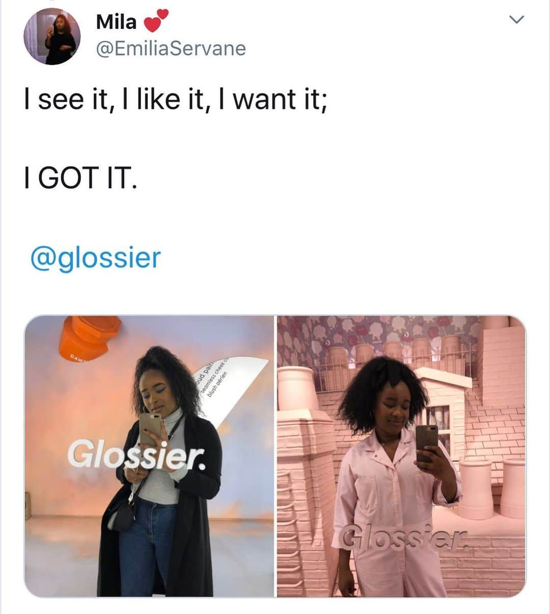 Glossierさんのインスタグラム写真 - (GlossierInstagram)「@emiliaservane's Glossier Store-y: . “I’m Emmy from London ✨ I found out about Glossier through one of my friends, and made my first purchase while on a trip to New York at the flagship there. I felt like a movie star walking up the steps in the store and was treated just like one by the editors (the people in the pink jumpsuits!). I recently quit my freelance position of 3 years, saw a job posting for the London pop-up and thought, this is a sign! I haven’t felt so pumped to wake up in the morning for a really long time. Being able to work with a team, that is excited and passionate about making someone else’s experience at Glossier the best is an incredible feeling—it’s like I’m visiting the store all over again every single day!” –@emiliaservane」12月30日 23時54分 - glossier