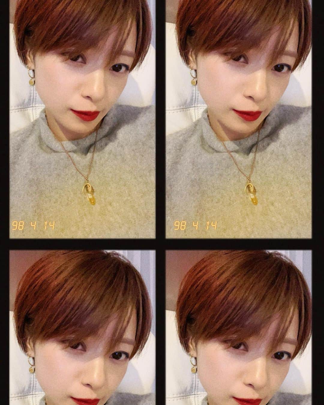彩海のインスタグラム：「. . 2019美容院納めしてきました。 切るつもり全くなかったんだけど なんとなーくバッサリ。 ボブ>>>ショートです。 . 私史上最高に短いんです!w . 短すぎるから赤リップとか女性らしさをメイクで主張してみたり。 . なんでも初めては怖いけど 思い切ってやってみてよかったかも。 . . 参考にしたいといつもDMくださる方々ありがとうございます。 とにかくカラーもカットもお任せなので、北参道KOKOSCHKAでオーダーしてもらったら間違い無いとおもいます！ .  ココシュカ( @kokoschka2007 ) . . メディア関係のヘアメイクなんかも依頼されたり、 美容室BEST100にも選ばれてるよ〜 . ケンタロウさん！ 2019年もお世話になりました！ . . #ショートボブ#ショートヘア #ボブ#アッシュカラー #美容室 #北参道#東京美容室 #神業#カリスマ美容師#ショートカット #ハンサムショート#ベリーショート#前髪ショート #ショートカット女子 #ショートカット推進委員会 #ショートカットが上手い美容師 . .」