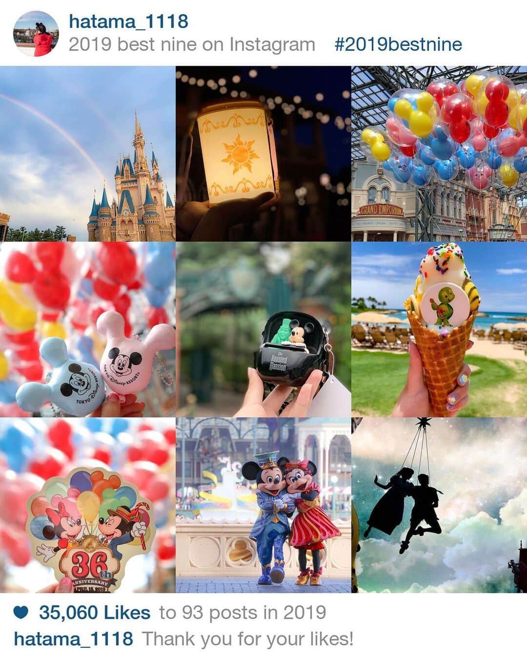 のインスタグラム：「＊ ＊  今年もありがとうございました！！ また投稿数が減ってしまって反省…  来年こそは、いっぱい載せたい！  #disneygram #disneylove #disneylover #disney  #2019bestnine  #良いお年を」