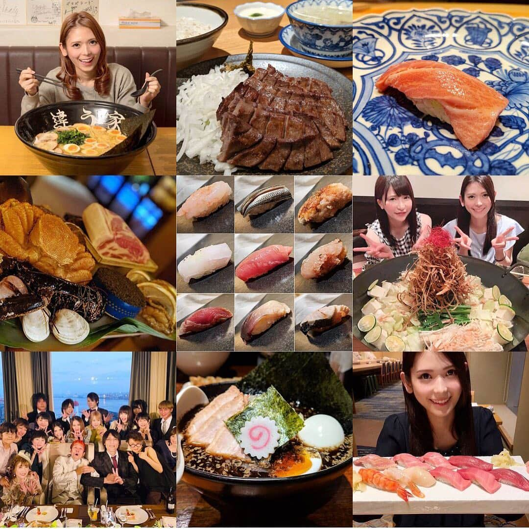 大見さなえさんのインスタグラム写真 - (大見さなえInstagram)「2019年のInstagramベスト9☺️﻿ デカ盛り(大食いの人)とお鮨多め！！！﻿ #bestnine で作成してみた✨﻿ ﻿ 今年プロデュースさせていただいた﻿ 早稲田"違う家"の大食いチャレンジが1番なのも嬉しい🥺💓﻿ ﻿ 2 牛タン　東京 #喜助﻿ 3 おすし  六本木一丁目 #鮨さいとう ﻿ 4会員制レストラン #レストランナンペイダイ﻿ 5 お鮨　六本木 #海界﻿ 6 博多料理　#きんぎょ ←これまた元バイト先で嬉しい💓﻿ 8 ラーメン　六本木 #五行﻿ 9 おすし　品川 #味街道五十三次 ﻿ ﻿ 今年もよく食べて、色んな方と知り合えて幸せな年でした(*^^*)﻿ 関わってくださった皆さまありがとうございます😍﻿ ﻿ 少し早いですが、よいお年をお迎えください🐭🎍﻿ ﻿ #年末 #2019 #2020年 #インスタフード﻿ #フードアナリスト #お鮨 #お寿司 #牛タン﻿ #ラーメン #大食い #pixelで撮影 #大晦日」12月31日 11時59分 - tabe_megumi