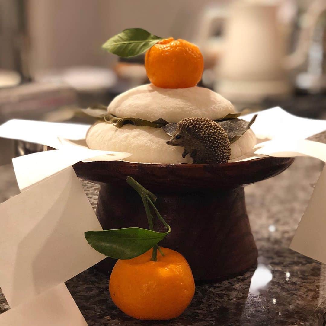 池田有希子さんのインスタグラム写真 - (池田有希子Instagram)「生まれて初めて鏡餅を餅米を炊くところから作ったら自画自賛が止まりません。愛おしい！柔らかく炊いたらいささか引力に負けているところも可愛い。個人的にネ〇ミがダメなので自分基準でOKなハリネズミを。紙垂は揚げ物用敷紙、昆布はお出汁用。 #kagamimochi #ricecake #yearoftherat #schleich」12月31日 21時36分 - yukikoikeda