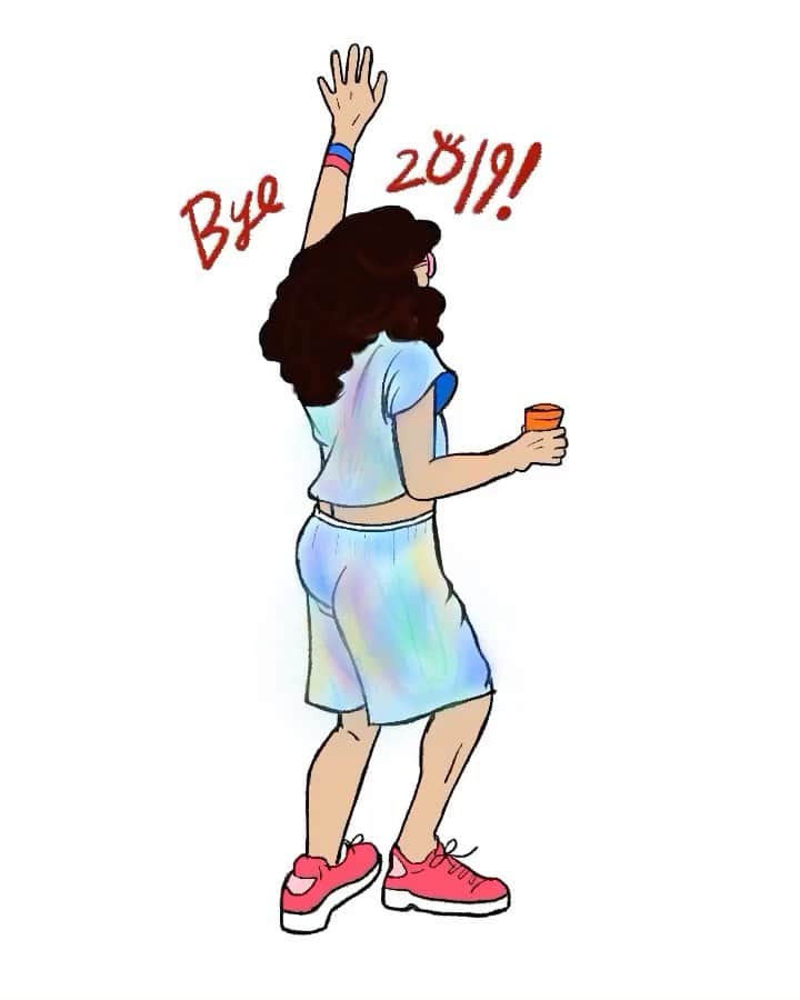 nanamyのインスタグラム：「2019 Last day made first gif! THANK YOU ALL so much for the kind support. Wish you a great brand new 2020! 今年はゆっくりペースにも関わらず、みなさまに支えられたくさん楽しいお仕事ができました、本当にありがとうございます！良いお年を🕺🕺💕 ・ #byebye2019 #gif #animation #illustration #rainbowdiscoclub #girl」