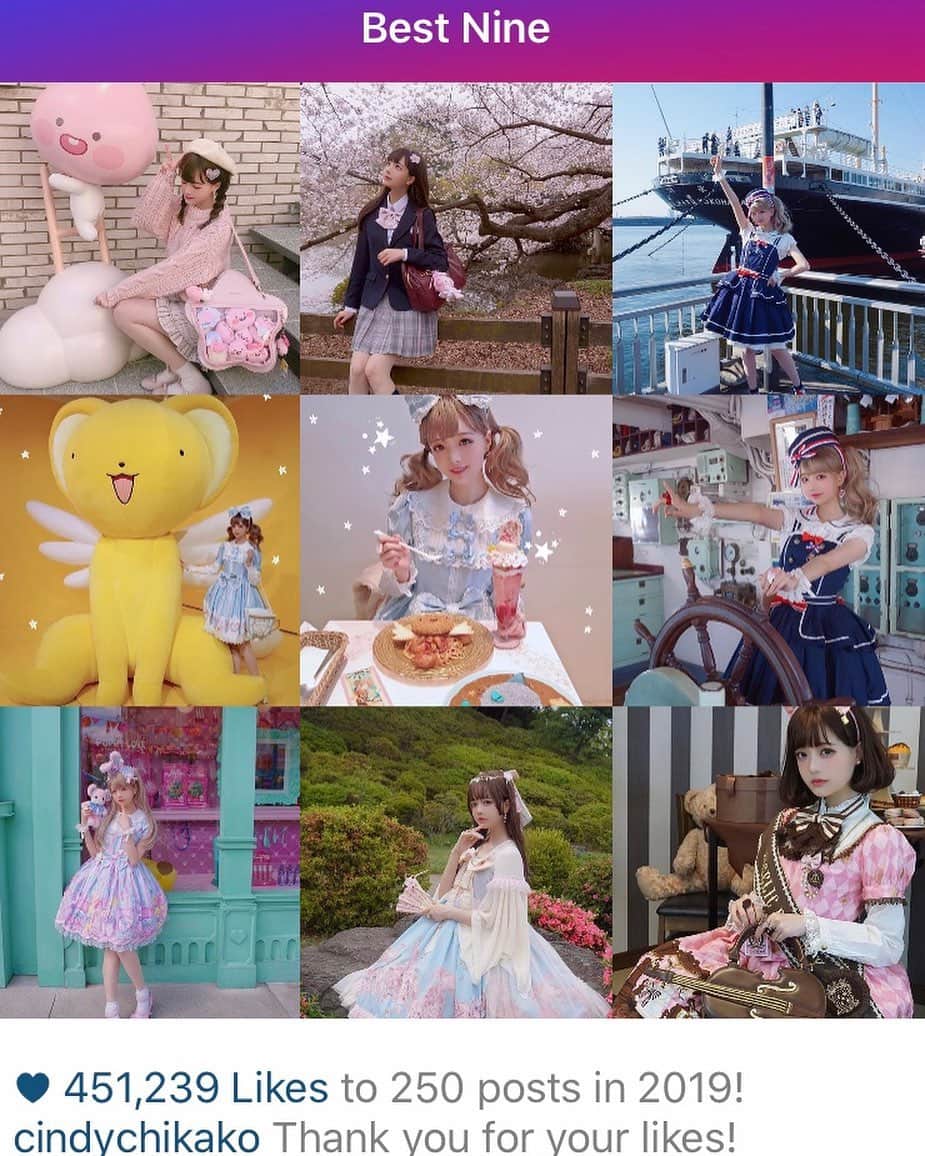 Chikako千佳子さんのインスタグラム写真 - (Chikako千佳子Instagram)「2019も沢山お世話になりました！ 皆さんありがとうございます！^ ^ 良いお年をお迎えくださいね«٩(*´ ꒳ `*)۶» #2019bestnine」12月31日 21時51分 - cindychikako
