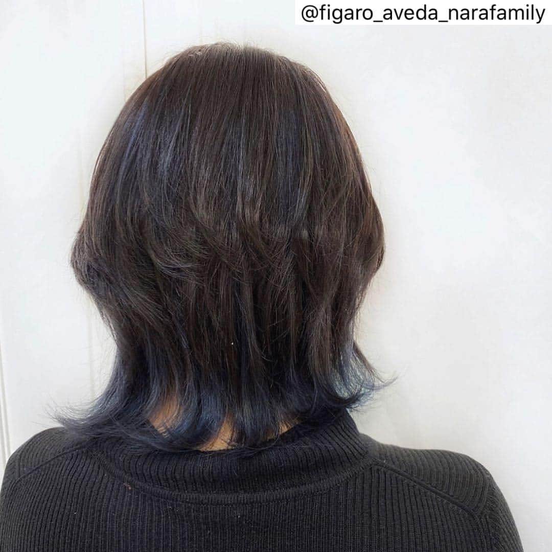 のインスタグラム：「Figaro AVEDA（1Ｆ）ならファミリー店 .  Blue × Highlight 💙💙 ウルフカットにブルーのハイライト！！ 最強にお洒落で可愛いカラーです🙌 ・ ・  #ヘア#ヘアアレンジ#ヘアスタイル#ヘアカラー#インスタ映え#ファッション#hair#サロンモデル#美容室#インテリア#外国人風#カラー#love #instagood #aveda#アヴェダ#beauty#オーガニック#셀카#撮影#お洒落さんと繋がりたい#美容師#model#奈良ファミリー#ならファグラム#フォトジェニック#いいね返し」