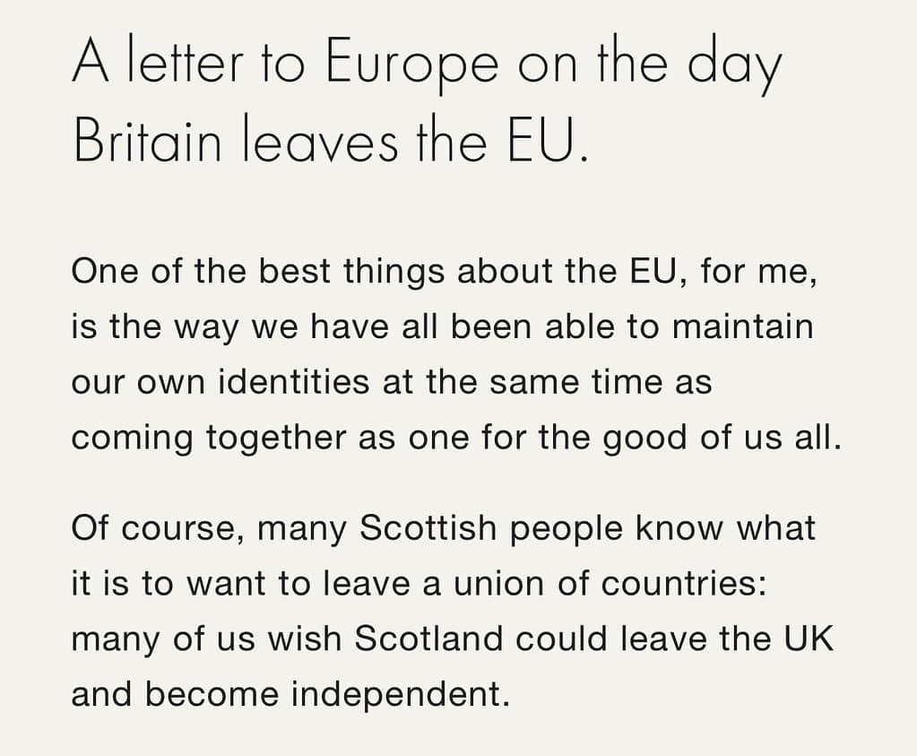 アラン・カミングさんのインスタグラム写真 - (アラン・カミングInstagram)「A Letter To Europe On The Day Britain Leaves the EU  #ScotlandLovesEU #LeaveALightOn」1月31日 18時24分 - alancummingreally