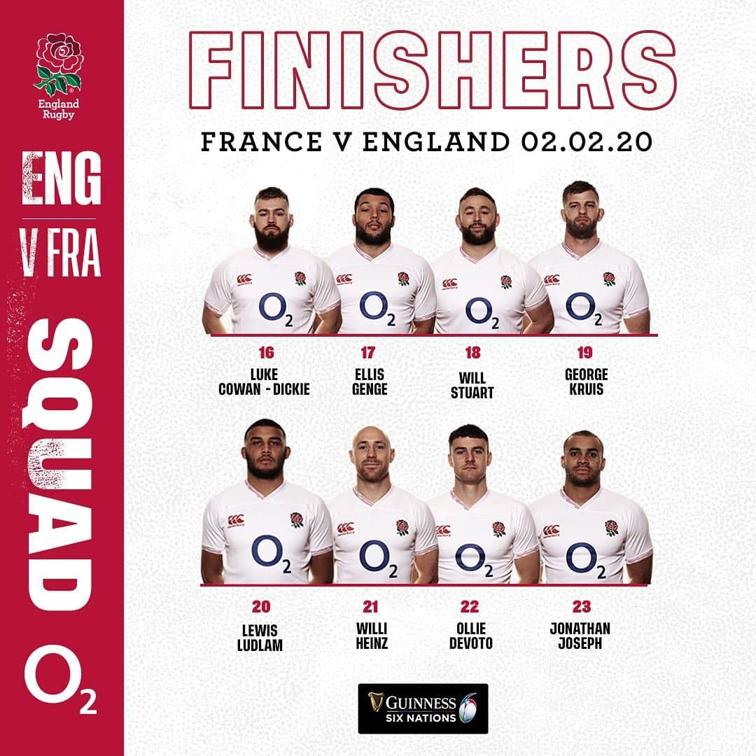 ラグビーイングランド代表さんのインスタグラム写真 - (ラグビーイングランド代表Instagram)「It’s time 🌹 . Your England squad to face France in the first match of the #GuinnessSixNations 🌹 . #CarryThemHome #WearTheRose #LeCrunch @o2sports」1月31日 19時33分 - englandrugby