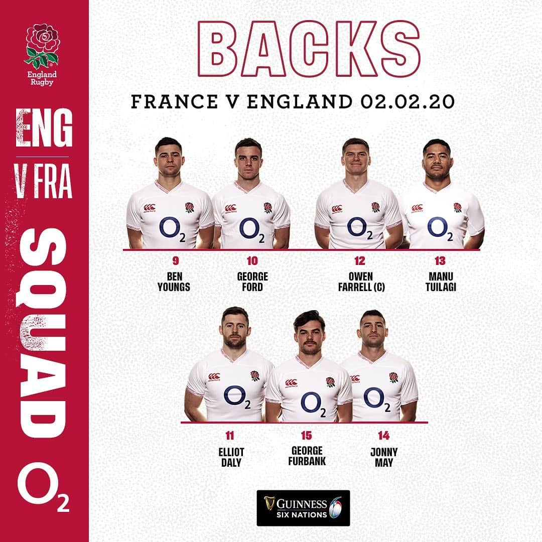 ラグビーイングランド代表さんのインスタグラム写真 - (ラグビーイングランド代表Instagram)「It’s time 🌹 . Your England squad to face France in the first match of the #GuinnessSixNations 🌹 . #CarryThemHome #WearTheRose #LeCrunch @o2sports」1月31日 19時33分 - englandrugby