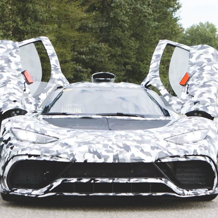 のインスタグラム：「Watch Lewis Hamilton's reaction when he sees the AMG Project ONE development car with its F1 hybrid technology running on the track for the first time.  @mercedesamg #amgfutureperformance #amgprojectone #mercedesamg」