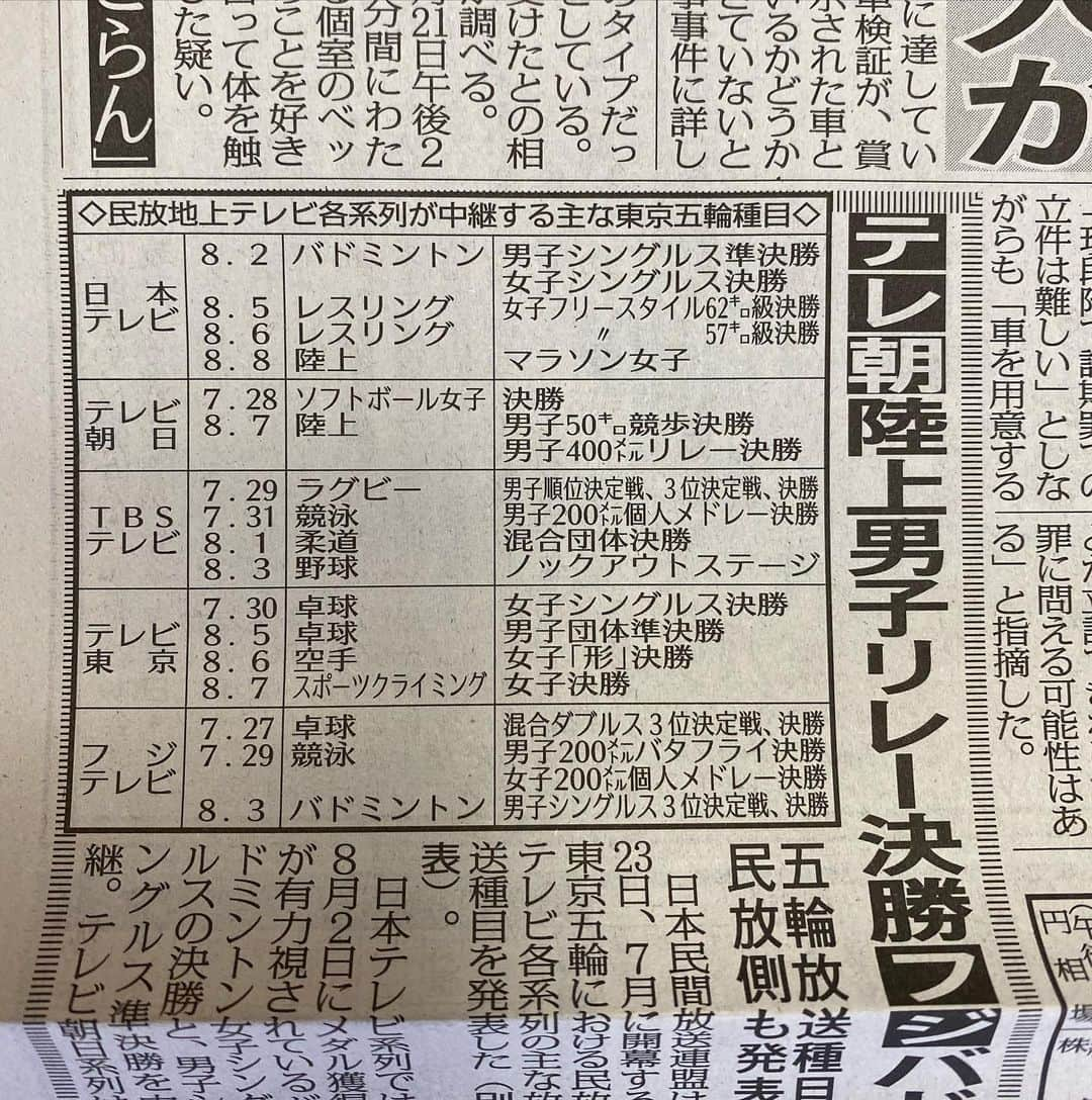 東野幸治さんのインスタグラム写真 - (東野幸治Instagram)「東京オリンピックの民放の主な中継競技が決まったそうです。 フジテレビ。バドミントン決勝！ 混合ダブルス決勝！ テレビ東京。卓球女子決勝！スポーツクライミング女子決勝！ TBS。競泳男子個人メドレー200m決勝！ テレ朝。陸上男子400mリレー決勝。 それぞれ楽しみ！」1月28日 8時53分 - higashinodesu