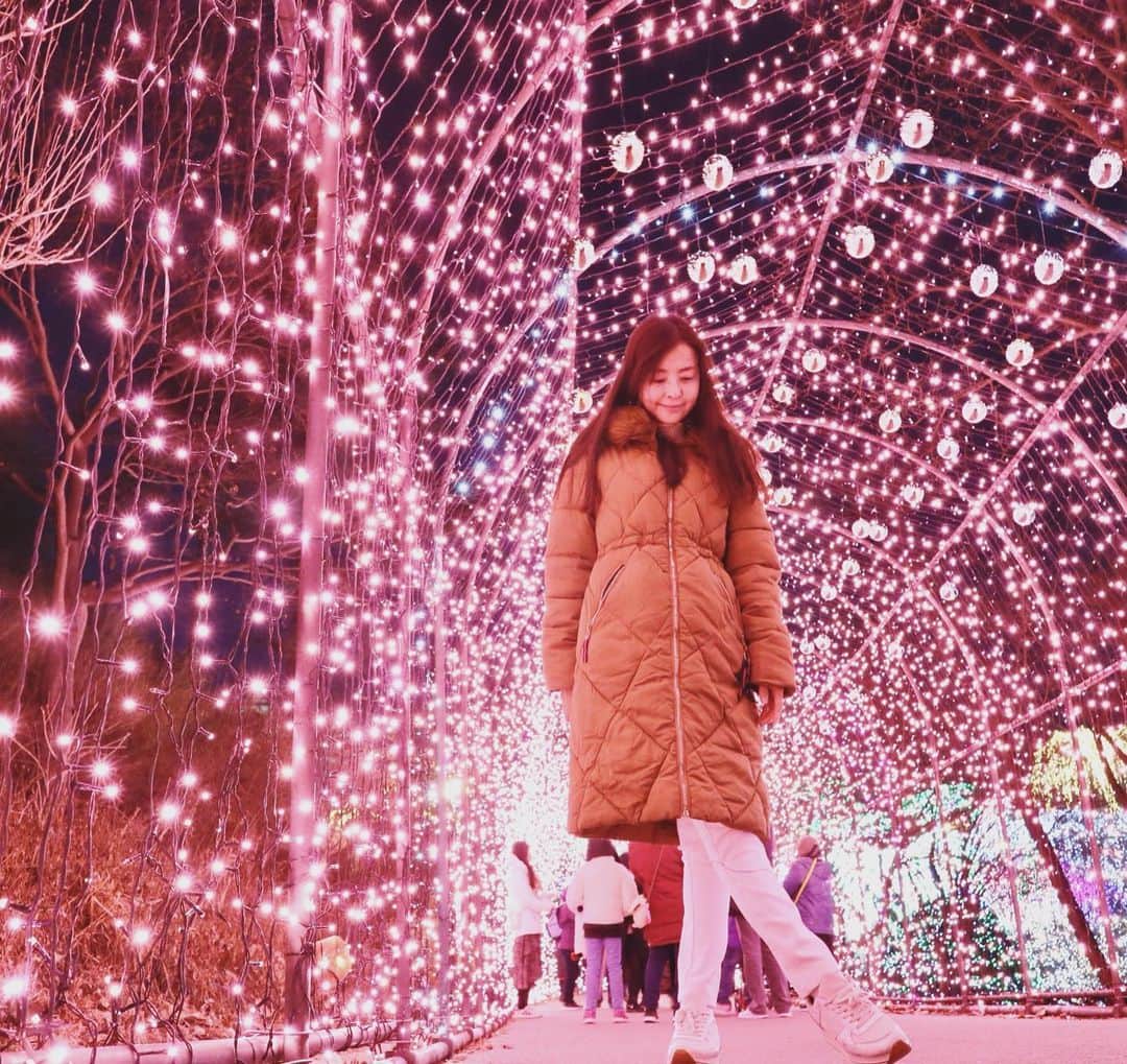 大桃美代子さんのインスタグラム写真 - (大桃美代子Instagram)「韓国の京畿道にあるアチムゴヨ樹木園。  ライトアップが凄かった。  キラキラして冬の寒さも吹き飛ぶ。  韓国も雪が少ないです。  #京畿道#アチムゴヨ樹木園 #いちご狩り#ドラマロケ地#君は綺麗だった#korea#ソウル度#タビジョ#アラフィフ#韓国旅行#서울여행 # 아침고요#bts＃バンタン#防弾少年も来た？」1月28日 9時24分 - miyoko_omomo