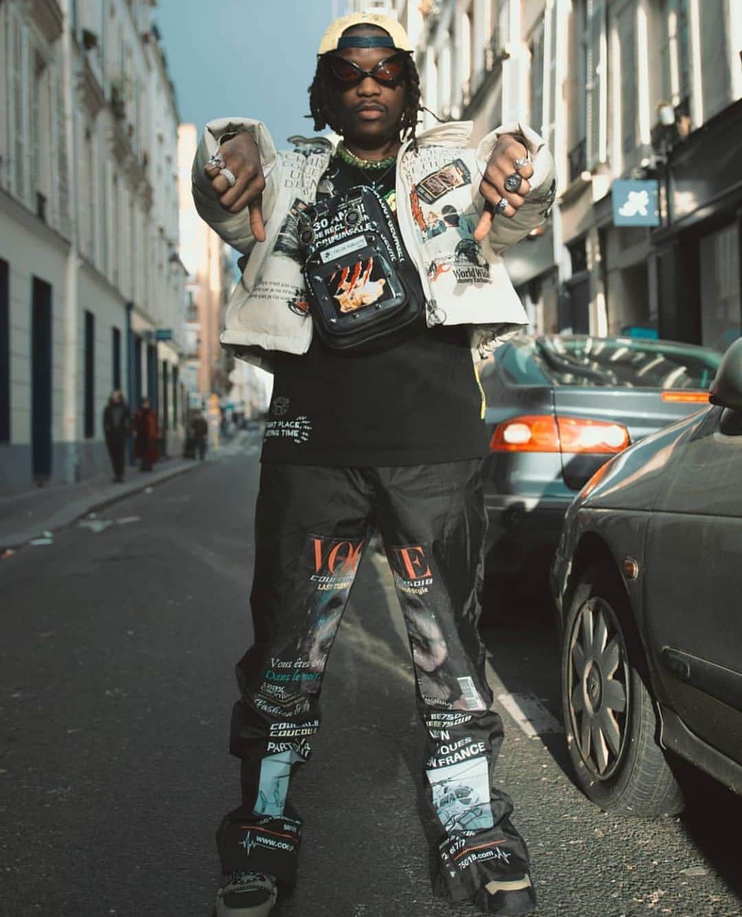 ジョージジーナ&ルーシーのインスタグラム：「@neptunes2000 is wearing our collab with @coucou_bebe75000 🖤  Shots by @jeremyjfww • #georgeginalucy #gglsquad #paris #fashionweek #parisfashionweek」