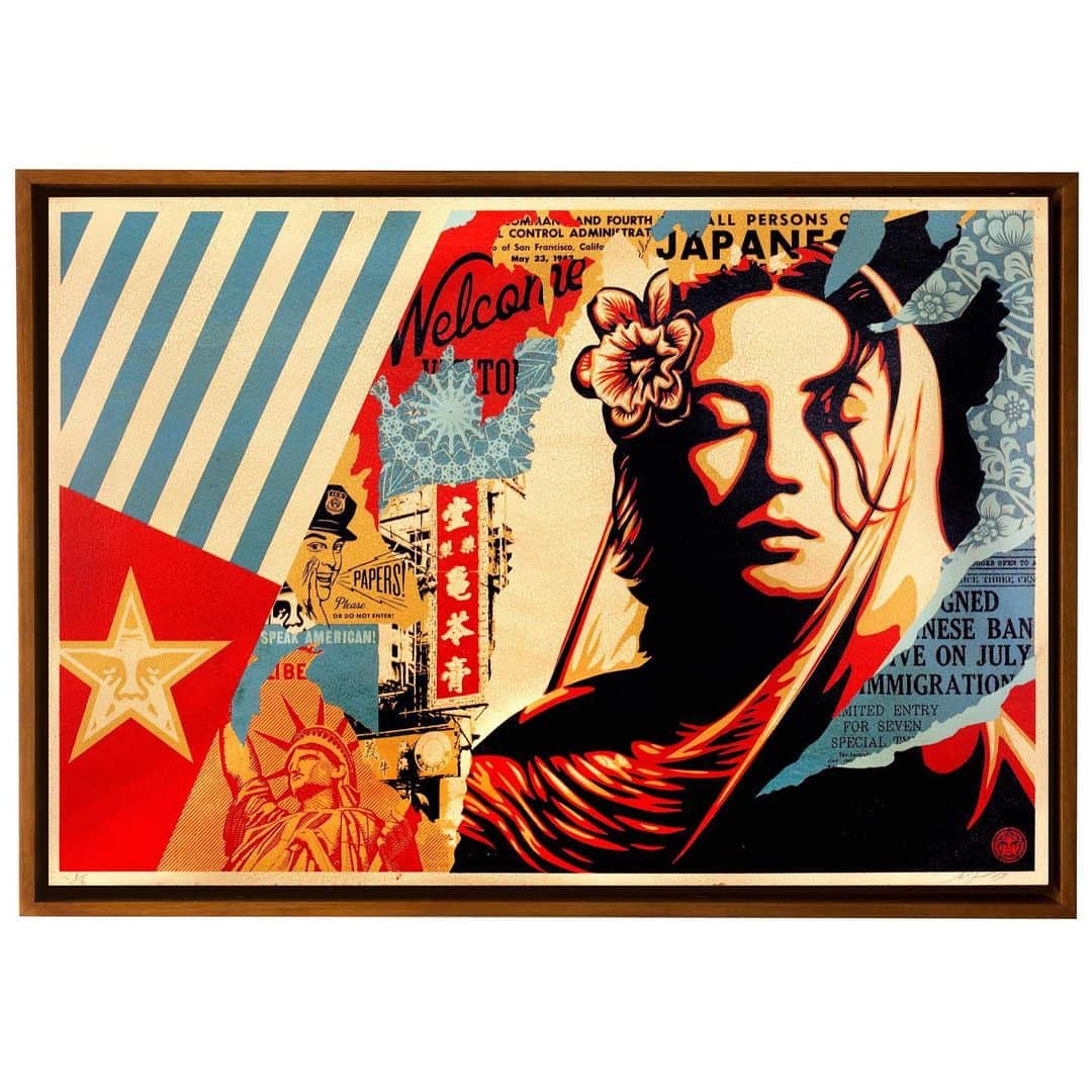 Shepard Faireyのインスタグラム：「I'm excited to announce that @oldpal is collaborating with my gallery, @subliminalprojects for #LegalizeHumanity - a pop-up group exhibition to benefit @raicestexas, The Refugee and Immigrant Center for Education and Legal Services. The "Legalize Humanity" campaign aims to raise awareness for marginalized communities by supporting non-profits championing equality for all. The art show brings together artists who support equality and humanity through their works, inspiring viewers to stand up, take action, and join a movement anchored in empathy and understanding.⁠ ⠀⠀⠀⠀⠀⠀⠀⠀⠀ Many amazing artists, including @buckleynow, @camillamengstrom, @ed.templeton, @ernestoyerena, @evanhecox, @land, @mattrmccormick, @paulwindle, @lefawnhawk, @sofiaenriquez, @sterlingbartlett, @swoonhq, @poni are contributing art to the show. Here's my "Welcome Visitor" large-format wood piece that you'll see in person if you come out to the opening reception on February 1st, 7 pm - 10pm! You can find more info and RSVP through the link in bio. If you're in town, I hope to see you there. Thanks for caring! -Shepard ⠀⠀⠀⠀⠀⠀⠀⠀⠀ Shepard Fairey Welcome Visitor, 2017 Silkscreen on Wood Panel 24 x 35 inches ⠀⠀⠀⠀⠀⠀⠀⠀⠀ Visit the link in bio to RSVP to the opening reception on February 1st, 7pm- 10pm.」
