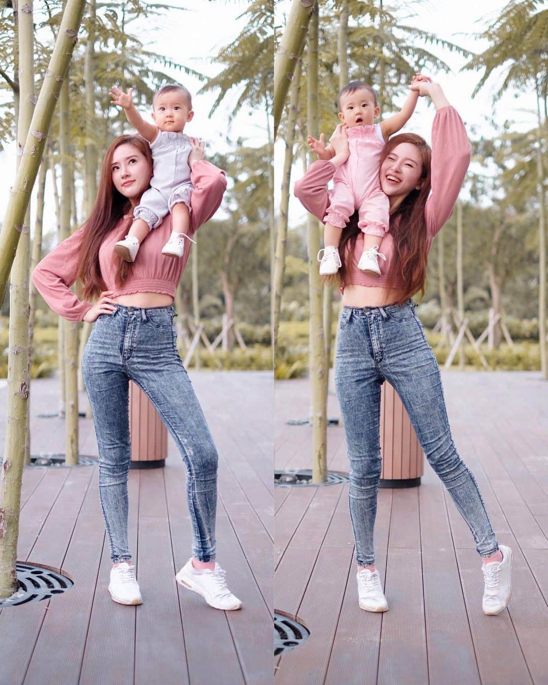 ジェシカ・ヤマダのインスタグラム：「Masih kuat... masih kuat. 🙃💪 Terakhir timbang, Arwen 8,4kg, Arya 8,5kg. 🐣🐣 Doain mamma sehat terus biar kuat angkat kalian sampe gede ya, nak @jessbebes 🤪🙏 . Btw si abu yang tali sepatunya copot siapa hayo? Yang komennya aku like = jawabannya bener ya. 😘 . #jesswears #jessbebes #twinmom #lifewithtwins」