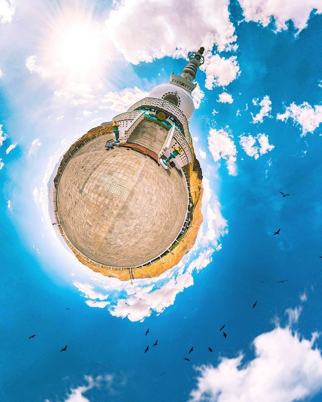 Official RICOH THETAさんのインスタグラム写真 - (Official RICOH THETAInstagram)「Flock of birds visiting the Shanti Stupa in North India 😍 📸: @khan.isa」1月28日 10時31分 - theta360official