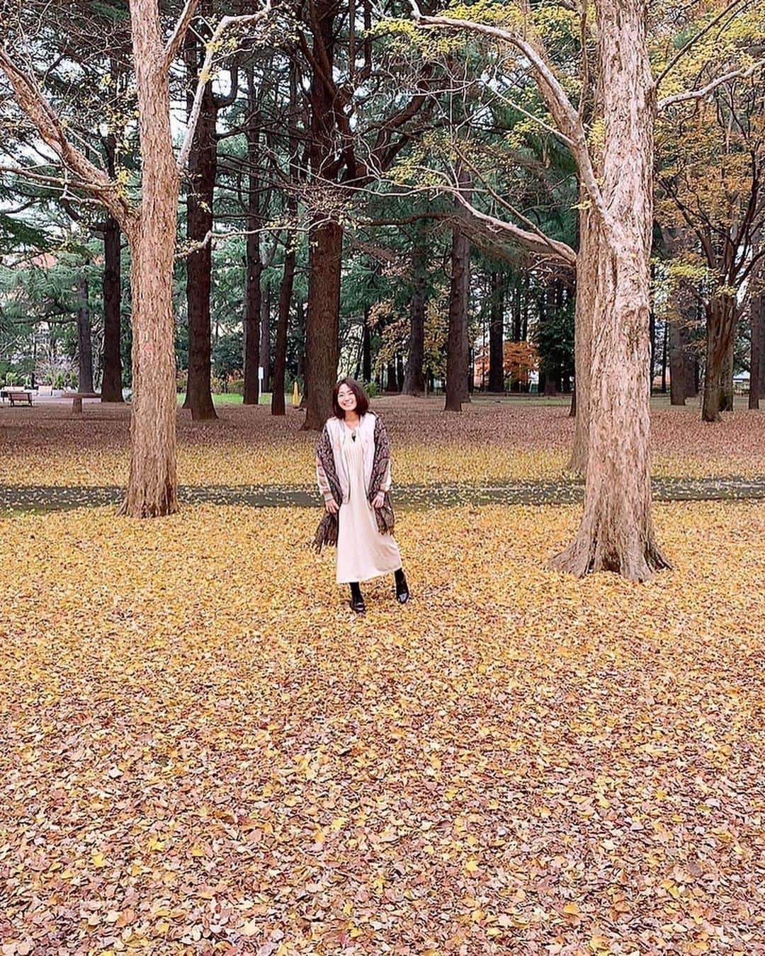 平田裕香のインスタグラム：「首に巻くまでの一部始終。  #代々木公園 #紅葉 2019年12月11日」