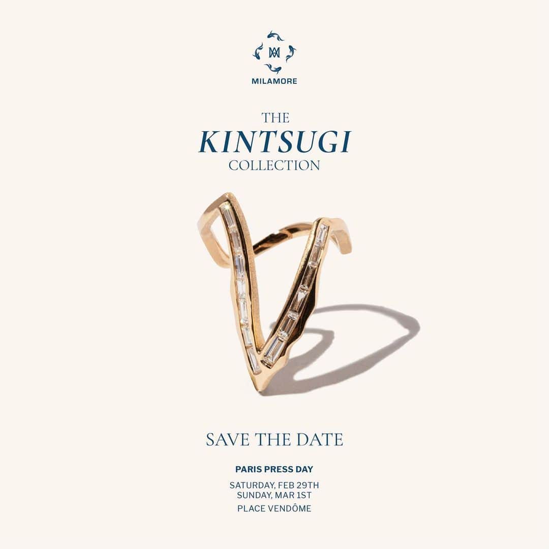 稲木ジョージのインスタグラム：「@milamorejewelry is launching the expansion of the Kintsugi collection in Paris in 30 days 💓 #Kintsugi transforms once broken pottery into unique functioning forms with the golden line, better than the original. This same Japanese philosophy can be applied to us all as humans. What breaks us, doesn't end us and once we build ourselves back up we are better than the version prior 😚💓 日本の伝統修復法「金継ぎ」からインスパイアされたミラモアの新作キンツギコレクションがパリで1か月後に発表されます🤩こうやって日本の文化をデザインに落とし込み、世界中の人たちに愛されるフィロソフィーだと思っています😌壊れたら終わりではなく、金で継いでまったく新しいクリエーションにする。人間も壊れながら大きくなりましょというコンセプト😚自分の欠点を認め、向上し、自分を大切にしまひょ。」