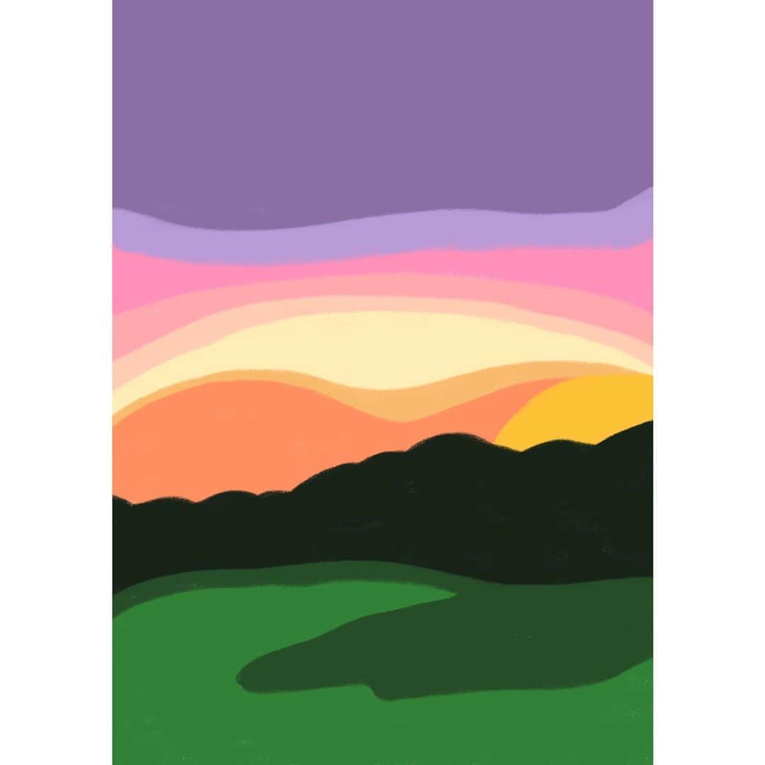 nanamyのインスタグラム：「Color layers from Beautiful ＨＡＫＯＮＥ sunset 💜🌞💛 ・ #myjapan #hakone #illustration #drawing #sunset #colors #art #nature #view」