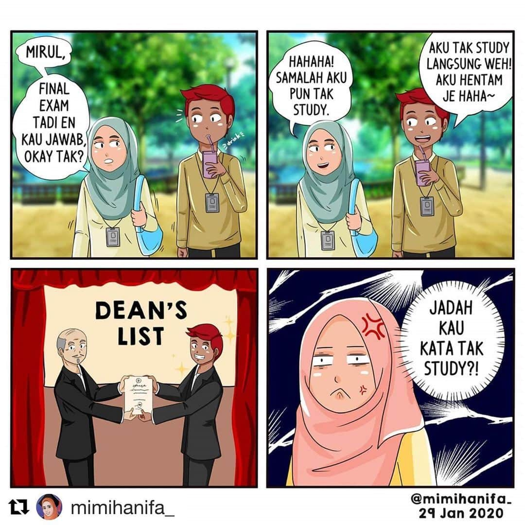 Koleksi Komik Malaysiaさんのインスタグラム写真 - (Koleksi Komik MalaysiaInstagram)「#Repost @mimihanifa_ with @get_repost ・・・ Kita semua ada kawan yang sebegini, bukan? Jangan lah kau percaya kalau member kata dia tak study 😤😤 p/s: Swipe for English translation . . . . Tags: #komik #digitalart #gengkomik #gengkomikmalaysia #gengkomikdigital #clipstudiopaint #sketch #cartoon #malaysianartist #artwork #art #comicdrawing #komikmalaysia #komiklokal #komikinstagram #funnycomic #lawakmalaysia #komiklawak #komiklucu #mehmeh_oc #lynx #ambros」1月29日 19時25分 - tokkmungg_exclusive