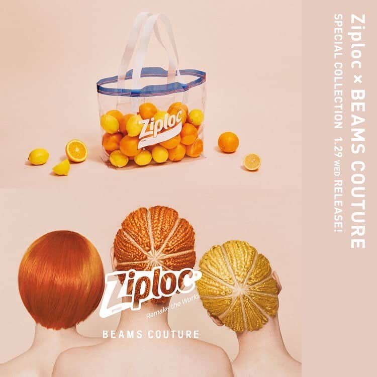 のインスタグラム：「. 🍊【 event news 】🍊 . Ziploc × BEAMS COUTURE スペシャルアイテムの第2弾が発売！ . ＜Ziploc＞のフリーザーバッグが持つ魅力はそのままに、＜BEAMS COUTURE＞ならではのアイディアとハンドワークで、＜Ziploc＞をファッションとして気軽に身に付けられるアイテムへと生まれ変わらせました。 . イメージビジュアルを手がけたのは、独創的な視点から生まれる作品で多くの人々を魅了し、数々の有名アーティストや企業、ブランドとのコラボレーションを果たしてきたアートディレクター・吉田ユニ。 「ビームス ジャパン」では期間中、彼女の作品とともに本コラボレーションの世界観を演出した特設コーナーをオープンします！ . パワーアップしたアイテムと世界観を、ぜひお楽しみください！ . 2020年1月29日（水）〜3月4日（水） @beams_japan  @beams_japan_shibuya @beams_nagoya @beams_street_umeda @beams_fukuoka @beams_hiroshima . @ziploc @beams_couture #beams #ziploc #beamscouture #ziploc_beamscouture #beamsjapan #ビームス #ジップロック #ビームスクチュール #ビームスジャパン」