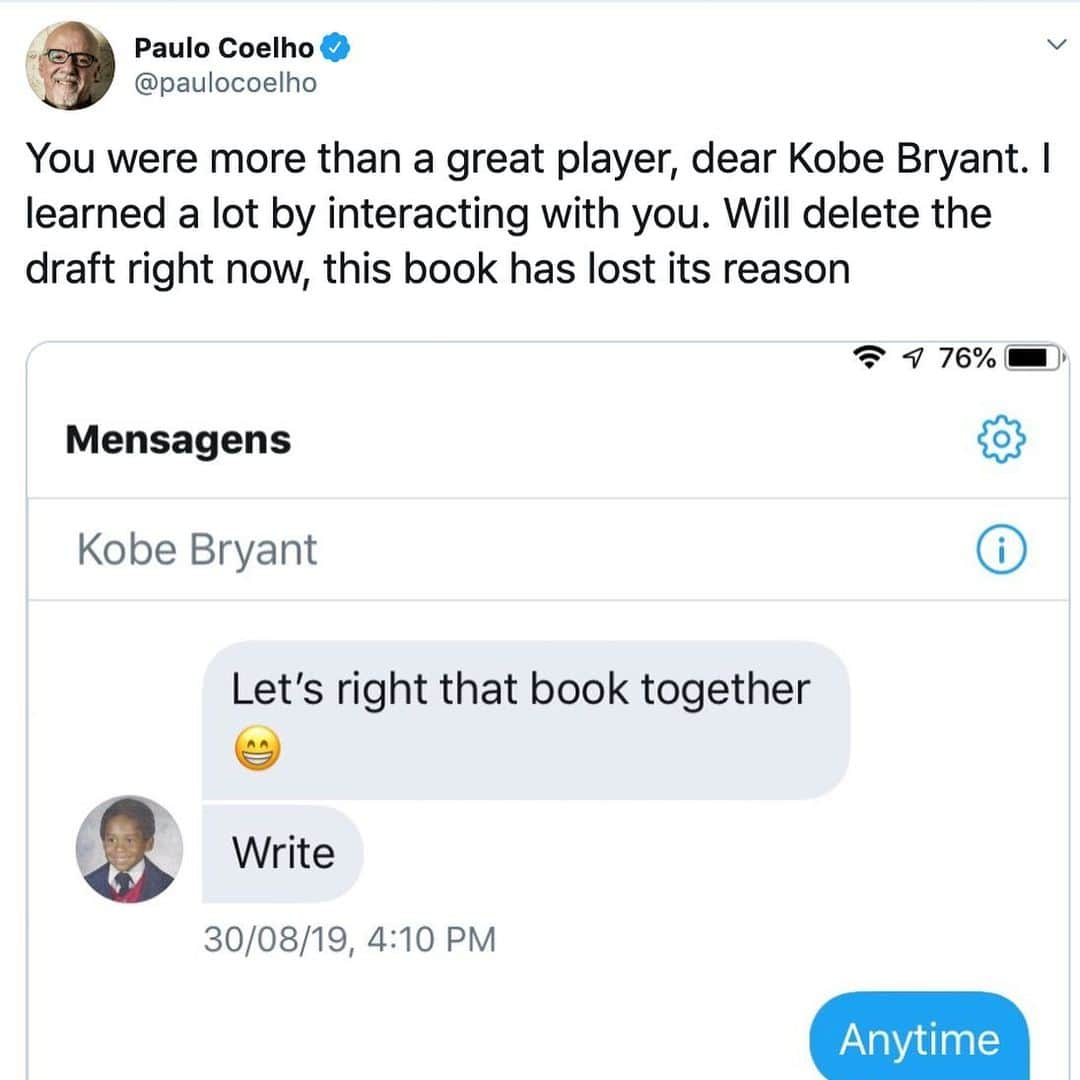 Despierta Americaさんのインスタグラム写真 - (Despierta AmericaInstagram)「@paulocoelho  anuncia que destruirá borrador del libro infantil que escribía con @kobebryant  pues sin él... ya no tiene caso y comparte una conversación con él. Desliza ➡️➡️➡️」1月30日 0時08分 - despiertamerica