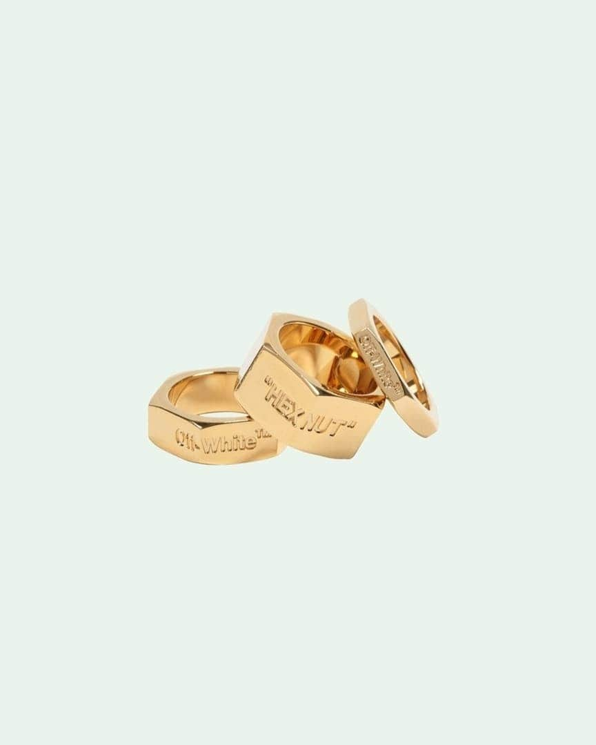 OFF-WHITE C/O VIRGIL ABLOHさんのインスタグラム写真 - (OFF-WHITE C/O VIRGIL ABLOHInstagram)「Off-White™ combinable bolt ring in gold tone with Off-White™ and "hexnut" carved at front now available online at off---white.com」1月30日 17時00分 - off____white