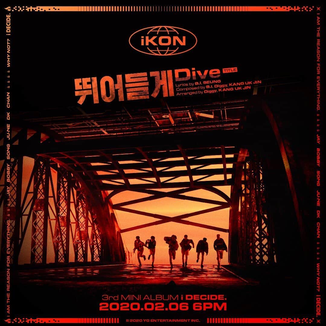iKONさんのインスタグラム写真 - (iKONInstagram)「#iKON #아이콘 #The3rdMiniAlbum #i_DECIDE #Title #뛰어들게 #DIVE #20200206_6PM #YG」1月30日 9時00分 - withikonic