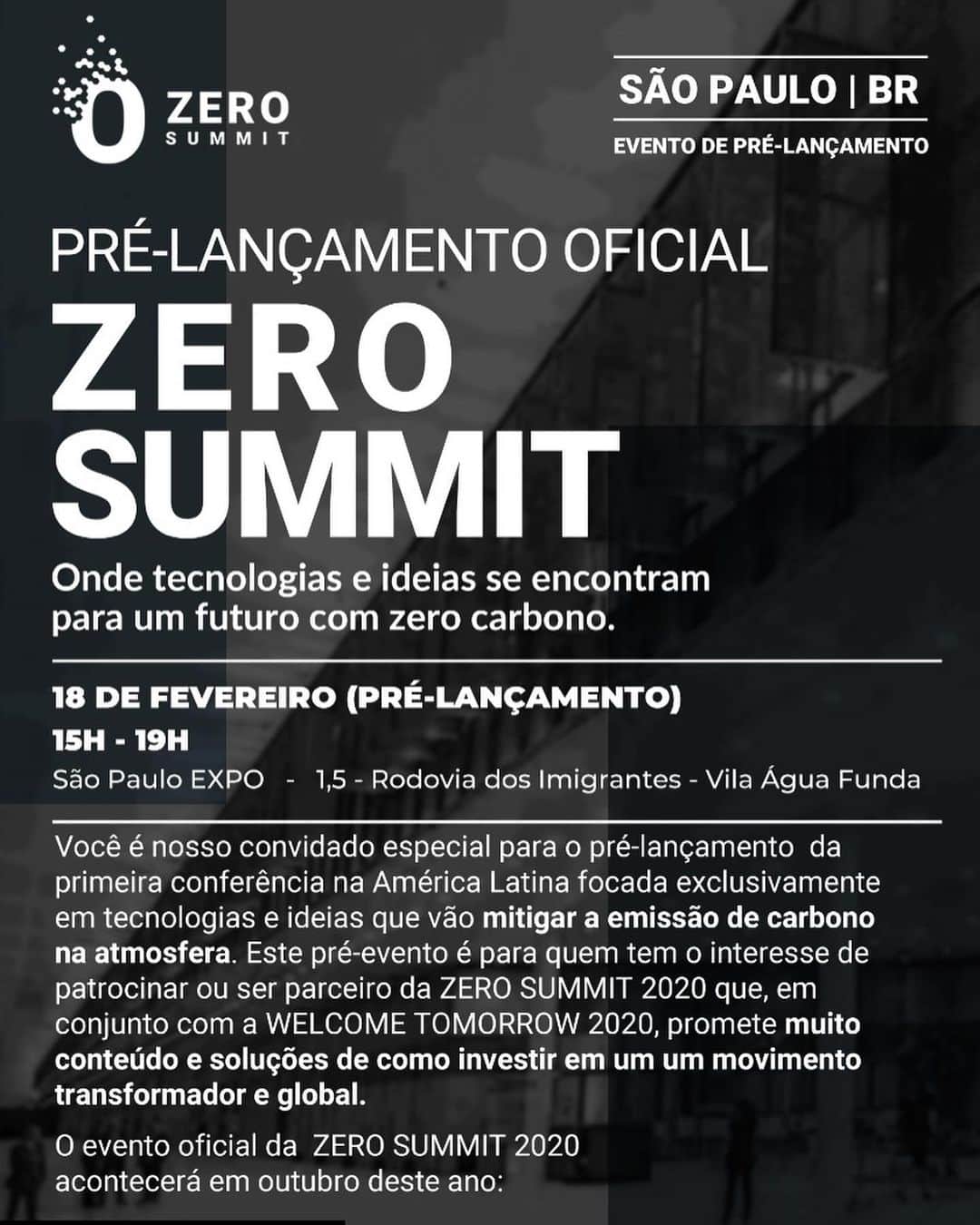 ルーカス・ディ・グラッシさんのインスタグラム写真 - (ルーカス・ディ・グラッシInstagram)「A única conferência da América Latina sobre tecnologias e ideias para um futuro com zero carbono. ZERO SUMMIT nasce já em parceria com o @wtwconf esperamos mais de 8.000 pessoas no evento. Lançamento: 18 Fevereiro 2020 Evento: 6-8 Outubro 2020 São Paulo Expo, SP 🇧🇷 Se inscreva no site da @zerosummit / www.ZeroSummit.com é grátis. #WelcomeTomorrow #Future #ZeroCarbon #Conference #Expo #Zero20 #ZeroSummit #ZeroSummit2020 #Tech #sustainability」1月30日 23時29分 - lucasdigrassi