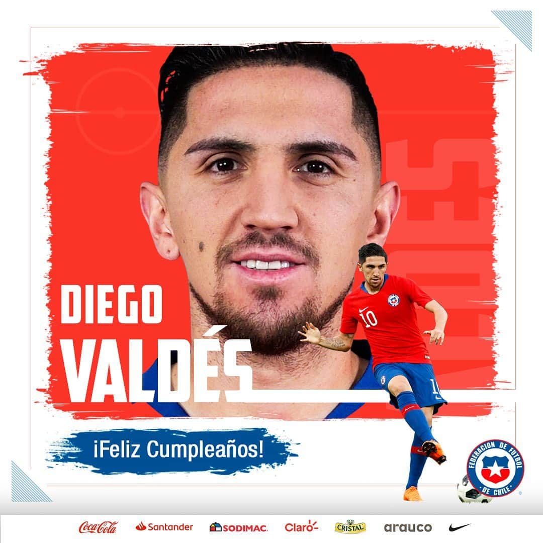 サッカーチリ代表チームさんのインスタグラム写真 - (サッカーチリ代表チームInstagram)「🎉 Hoy festejamos el cumpleaños de @diego_valdes_10 🇨🇱 ¡Que sea un gran día! 👏🥳」1月30日 23時52分 - laroja