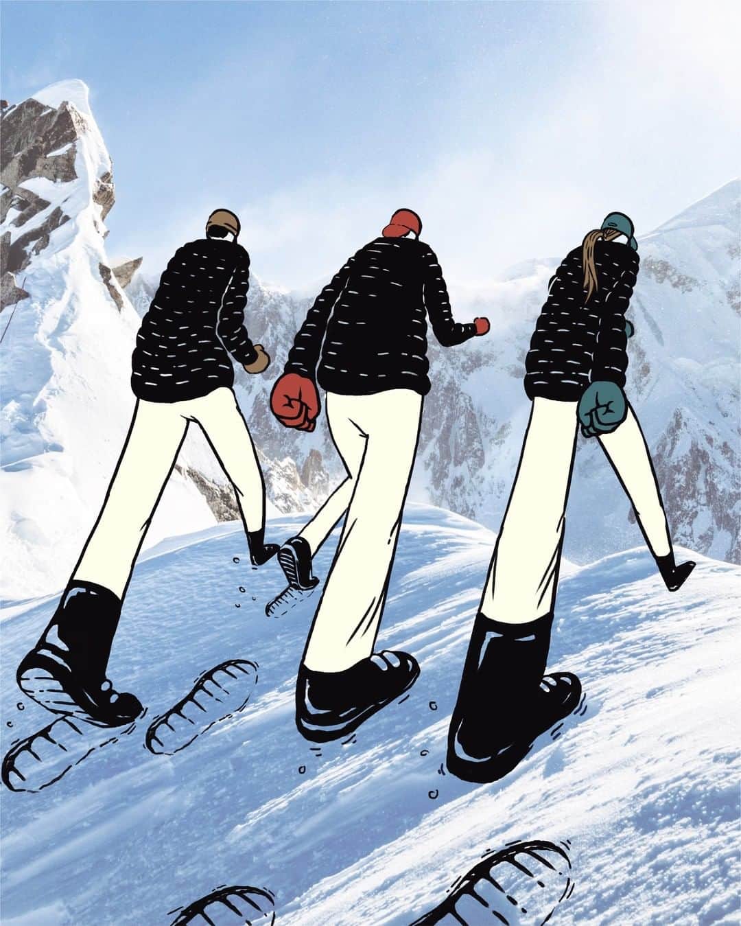 マウンテンハードウェアのインスタグラム：「Head over to Booth #44055-UL at @outdoorretailer for a Happy Hour with our team, along with @alliedfeatheranddown! We’ll be giving away a Super/DS Stretchdown Jacket every 5 minutes for an hour, starting 4:30—but get there early and stay late because we’ll be pouring pints from 4-6! Illustration by @burnandbroad.」