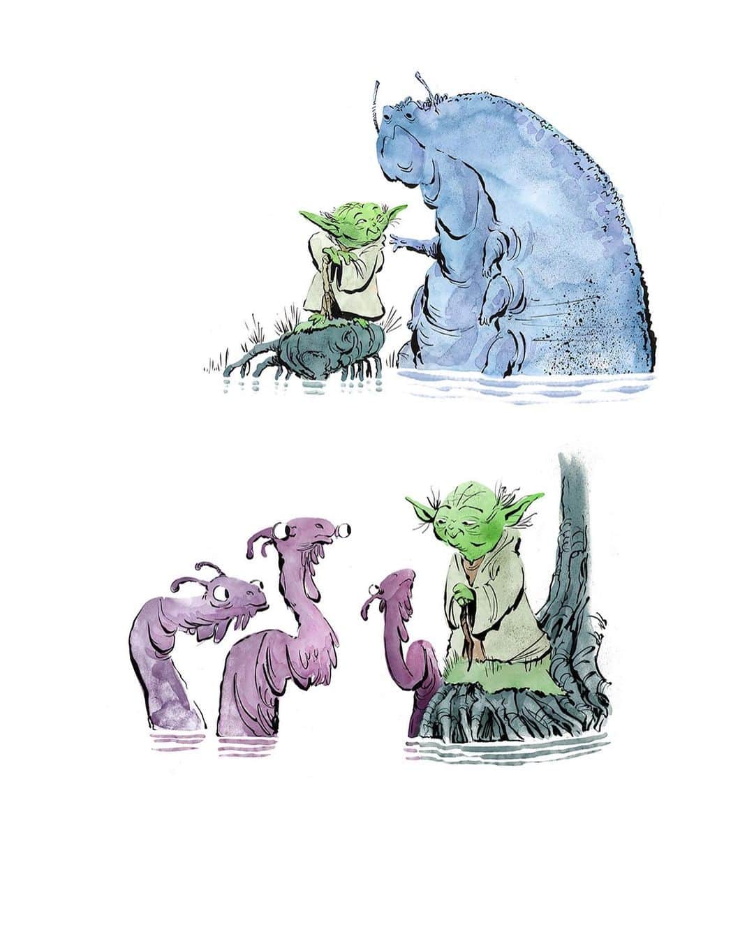 スター・ウォーズさんのインスタグラム写真 - (スター・ウォーズInstagram)「“Judge me by my size, do you?” Swipe to see concept art sketches from the upcoming Star Wars picture book, A Jedi, You Will Be, (arriving 10/6) with illustrations by Mike Deas and words by @runwithskizzers. The book lovingly recreates the iconic Dagobah training scene from #TheEmpireStrikesBack.」1月31日 4時54分 - starwars