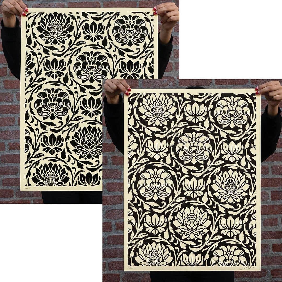 Shepard Faireyさんのインスタグラム写真 - (Shepard FaireyInstagram)「FLORAL HARMONY (FULL SET & PAIRS) AVAILABLE TUESDAY, FEBRUARY 4TH! ⠀⠀⠀⠀⠀⠀⠀⠀⠀ I’m always creating new patterns to use in my street installs and fine art pieces. I used to buy discontinued wallpaper to incorporate patterns into my art, but now I design and print my own. I think these look nice as stand alone prints, not just repeat patterns, so I’m releasing a 100 print edition of eight versions. I’m happy with the blue variations that make sense with the expanded color palette of my more recent art. There will be a few of the full matching numbered sets (all eight prints) available at a lower price per print as well. Check out the details below! -Shepard ⠀⠀⠀⠀⠀⠀⠀⠀⠀ Floral Harmony. Silkscreen on cream Speckle Tone Paper. 18 x 24 inches. Signed by Shepard Fairey. Numbered edition of 100. Limited quantities of the FULL set (all eight prints) will be sold at a discounted price of $280. PAIRS of each color way will be sold for $90: Dark Blue Yin/Yang, Light Blue Yin/Yang, Black Yin/Yang, Red Yin/Yang. Available on Tuesday, February 4th @ 10AM PDT at store.obeygiant.com/collections/prints. Max order: 1 of each set per customer/household. *Orders are not guaranteed as demand is high and inventory is limited.* Multiple orders will be refunded. International customers are responsible for import fees due upon delivery.⁣ ALL SALES FINAL.」1月31日 5時02分 - obeygiant