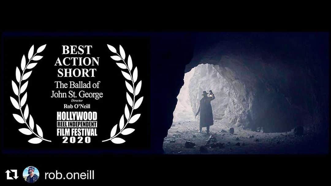 サッシャ・ロイズのインスタグラム：「Congrats @rob.oneill and to all involved.  Looking forward to the premiere screening. ———————————-#Repost @rob.oneill ・・・ Boom! The Ballad of John St George will premiere at the Hollywood Reel Independent Film Festival (@hollywoodfilmfest) on Saturday February 15th at 5pm at LA Live. And... it has been awarded Best Action Short! I’m so excited to get this beast out into the wild and thank the cast and crew for their patience as we got this just right. More details to come about this labor of love. 🐉 🗡 🤠 . . . #filmfestival #balladofjohnstgeorge #western #fantasy #writer #director #vfx #shortfilm #hollywoodreelindependentfilmfestival #sasharoiz #lalive」