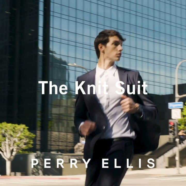 ペリーエリスのインスタグラム：「Sophisticated yet practical, our slim stretch knit suit will quickly become one of your wardrobe staples. #LifeReadySince1976」
