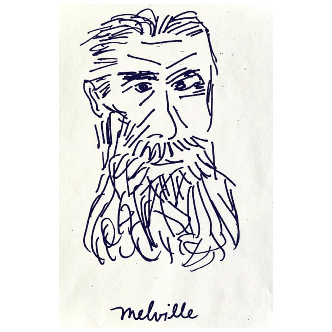 マット・ディロンのインスタグラム：「Melville ink drawing by novelist Barry Gifford. #barrygifford #hermanmelville #mobydick #drawing @josef_zekoff」
