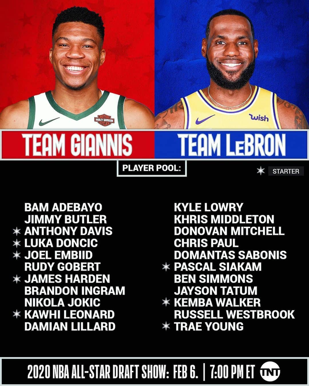 NBAさんのインスタグラム写真 - (NBAInstagram)「Captains Giannis Antetokounmpo and LeBron James will select from the #NBAAllStar player pool in the 2020 NBA All-Star Draft Show Thursday Feb. 6 at 7:00pm/et on @nbaontnt.」1月31日 9時38分 - nba