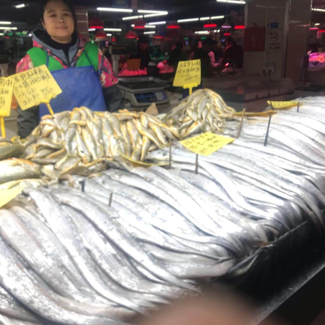 カワハラユキコさんのインスタグラム写真 - (カワハラユキコInstagram)「【中国・蘇州の衣友新民橋市場】 🇨🇳 年末に「蘇州夜曲」でおなじみの蘇州に行ってきたのです。 その蘇州でいちばんおもしろかったのはこの市場。 太湖が近いだけあって魚介新鮮、大好きなセリも山盛り、そして食材豊富！ ワイルド食材の多い市場ってスペインでもたくさん見てきたのに、なんだろう、このダントツのワイルドさ。。 みんな淡々とした顔で巨大包丁で肉切ってるせい？敷地がすごく広いせい？肉切りのドン！ドン！という音が響き渡ってるせい？その様子のわかる動画も最後に入れてみたよ。 息子がワイルドさにビビっていてかなりササッと周ったため、写真も動画もボケボケではありますが、初の中国、やっぱ食文化すごいなあ！と感心したのでした。 🇨🇳 I went to the food market in Suzhou ,China.This market is large and so wild！！This is the Chinese food culture! 🇨🇳 #中国 #蘇州 #市場 #世界の市場 #市場めぐり  #中国料理  #中国旅行  #旅と酒  #食いしん坊 🇨🇳 私のヘタレ英語が間違ってるときも教えてくださいませ🙇」1月7日 10時29分 - yukky_kkk