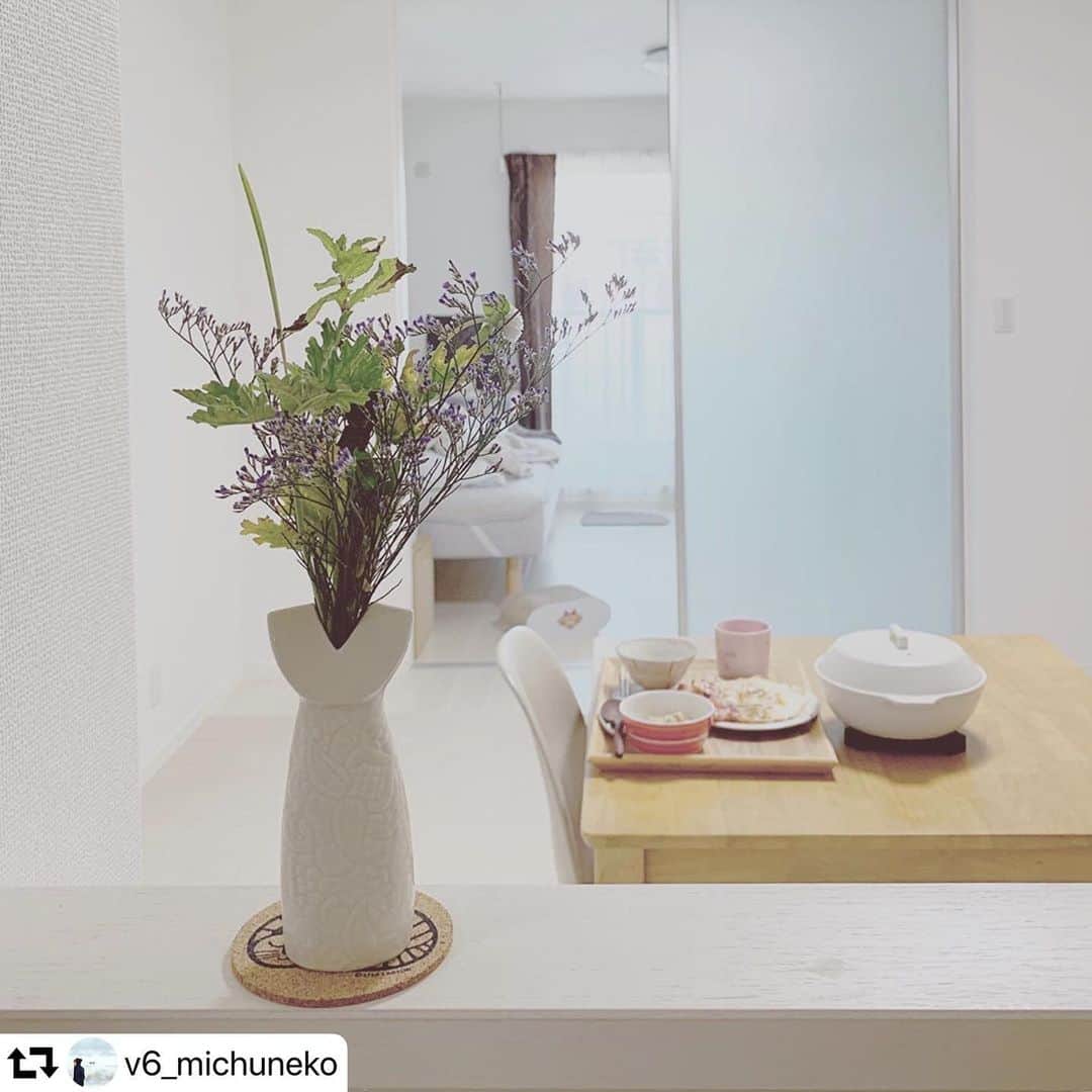 のインスタグラム：「@v6_michuneko さんのシャーメゾンのお部屋。 . 花や緑のある暮らしは、暮らしを楽しむ気持ちを後押ししてくれるような気持ちがしますね💐白を基調にしたシンプルなインテリアに、丁寧に活けられたお花が映えて気持ちまでクリーンになりそうな素敵なお部屋です🍀✨ . #repost #シャーメゾン #シャーメゾンのお部屋 #積水ハウス #実例 #インテリア #賃貸インテリア #スタイリング #おしゃれ #シンプル #シンプルインテリア #リビングルーム #ダイニングルーム #ホワイトインテリア #ブランインテリア #観葉植物 #花のある暮らし #styling #simple #relax  #interiordesign #homedecor #livestagrammer #roomclip #instahome  #livingroom #diningroom  #whiteinterior #green #plants」