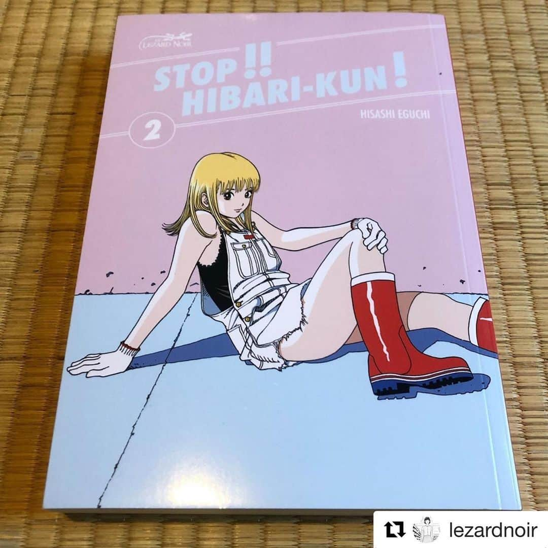 江口寿史さんのインスタグラム写真 - (江口寿史Instagram)「ひばりくんフランス版２巻、フランスでは１月16日に発売されるそう。１巻から時間かかっただけあってカラーページとかの再現も良さそうですね。見本はまだぼくの手元には届いていませんが。  #Repost @lezardnoir with @get_repost ・・・ Il est enfin imprimé et sortira définitivement en libraire le 16 janvier, le tant attendu second volume de #stophibarikun de #hisashieguchi Et c’est doublement une bonne nouvelle car le « king of pop » sera pour la première fois en France au #fibd2020 @bdangouleme puis en dédicace à #poitiers puis à paris. A noter que cette série décapante est en sélection pour le prix de la meilleure traduction manga décerné par la prestigieuse fondation Konishi. Une traduction qui fourmille de trouvailles décapantes et hilarantes  par le facétieux Aurélien Estager @eguchiworks @egutihisasi #lezardnoir « Après le décès de sa mère, le jeune Kôsaku Sakamoto se retrouve seul au monde. Conformément aux dernières volontés de la défunte, il quitte sa province pour emménager chez Ibari Ôzora, l'un des amis de jeunesse de sa mère qui vit à Tôkyô. Mais une fois installé, Kôsaku découvre avec stupeur qu'Ôzora est le chef d'un clan de yakuzas ! Si son premier réflexe est de s'enfuir à toutes jambes, il se ravise aussitôt lorsqu'il fait la connaissance des charmantes filles d'Ôzora : Tsubame, Megumi, Suzume, et la ravissante Hibari, dont l'adolescent tombe immédiatement amoureux. Mais Kôsaku tombe de nouveau des nues lorsqu'il apprend qu'Hibari est en réalité un garçon ! »」1月8日 13時17分 - egutihisasi