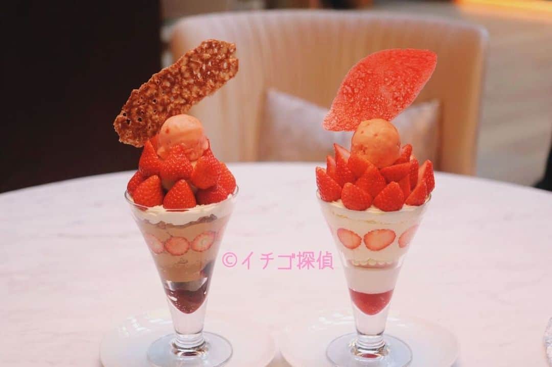 のインスタグラム：「🍓いちごテロ🍓﻿ ﻿ ストリングスホテル東京インターコンチネンタル ﻿ 「リュトモス」﻿ ﻿ ☑︎ストリングス・パフェ　2800円﻿ いちごキング＆いちごクイーン！﻿ ﻿ 2種のパフェの食べ比べが楽しめる「デュオ・パフェ」プランも！﻿ ﻿ 実食レポートも参考に⬇︎﻿ http://ichigo-tantei.com/strings11/ ﻿ ﻿ #いちご #苺 #イチゴ #いちごテロ ﻿ #ストリングスホテル東京インターコンチネンタル ﻿ #飯テロ #いちごクイーン　#チョコレート﻿ #食レポ  #いちごキング　#品川﻿ #いちごパフェ　#ストリングスパフェ﻿ #デュオパフェ　#パフェ　#parfait﻿ #strawberry #リュトモス　#パフェテロ﻿ #いちごライター #イチゴ探偵﻿ #スイーツ #パフェあつめ　#パフェ活﻿ #いちご集め #🍓 #アイスクリーム　#🍨﻿ #チョコレートパフェ　#食べ比べ」