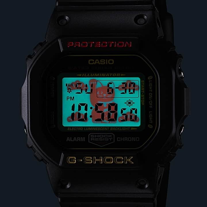 G-SHOCKさんのインスタグラム写真 - (G-SHOCKInstagram)「MANEKINEKO  黒招き猫をイメージした幸福を呼ぶG-SHOCK、DW-5600TMN-1JRが登場します。招き猫をデザインに落とし込んだ専用のパッケージと文字盤に浮かび上がる招き猫は、東京発のファッションブランド「BlackEyePatch」(@blackeyepatch)がデザイン。MANEKINEKOシリーズそれぞれの遊環には、猫の型抜きが施されています。  Here comes new DW-5600TMN-1JR inspired from black Manekineko, which brings luck. Special package and backlight motif is designed by fashion brand from Tokyo called "BlackEyePatch" (@blackeyepatch). Each model of MANEKINEKO series comes in belt loop with cat-shaped hole.  DW-5600TMN-1JR  #g_shock #manekineko #dw5600 #madeinjapan #watchoftheday」1月8日 17時30分 - gshock_jp