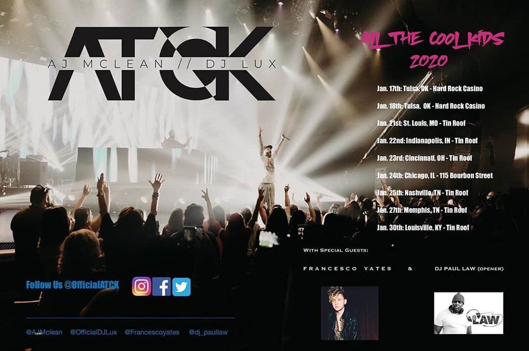 A.J.のインスタグラム：「Looking forward to these shows with @officialatck this month! It’s going to be one hell of a time, get tickets here ➡️ smarturl.it/ATCKEvents」