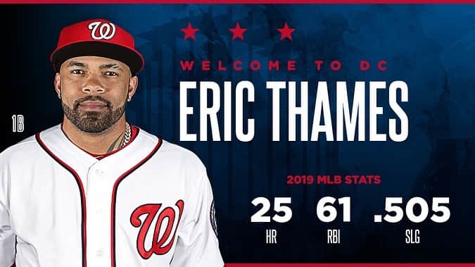 ワシントン・ナショナルズさんのインスタグラム写真 - (ワシントン・ナショナルズInstagram)「The World Series champion Washington Nationals have signed 1B Eric Thames to a 1-year deal.」1月9日 8時08分 - nationals