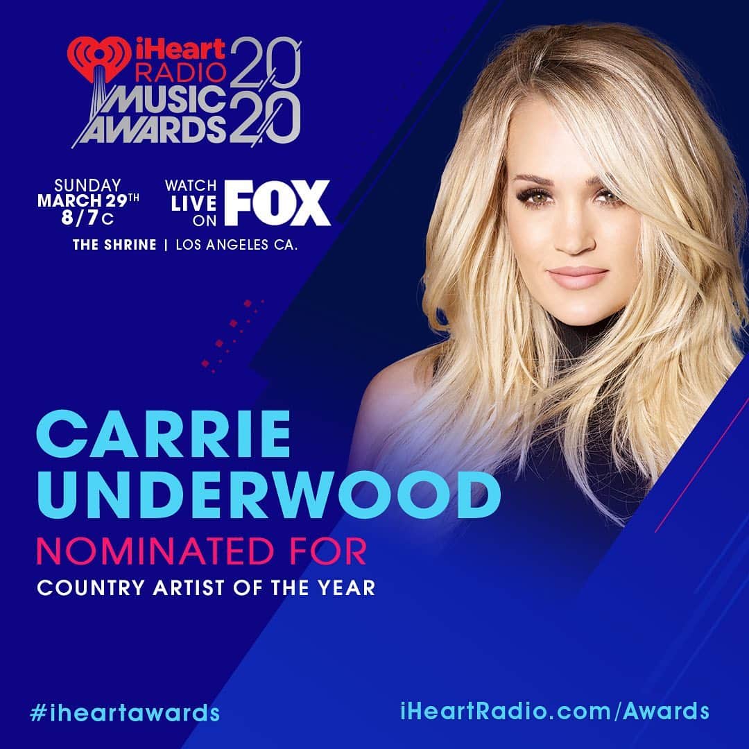 キャリー・アンダーウッドさんのインスタグラム写真 - (キャリー・アンダーウッドInstagram)「Great news! Carrie is nominated for #iHeartAwards Country Artist of the Year! – TeamCU」1月9日 4時38分 - carrieunderwood