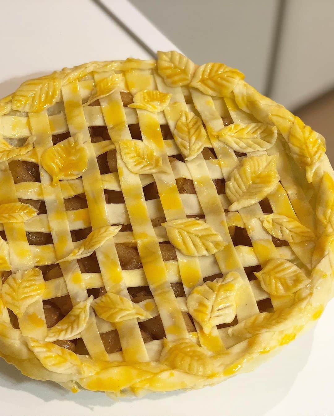 桐島かれんさんのインスタグラム写真 - (桐島かれんInstagram)「娘がアップルパイを作ってくれました。 私もちょっと手伝って、葉っぱを散らしてデコレーション。 #アップルパイ　#applepie」1月9日 10時36分 - houseoflotuskaren
