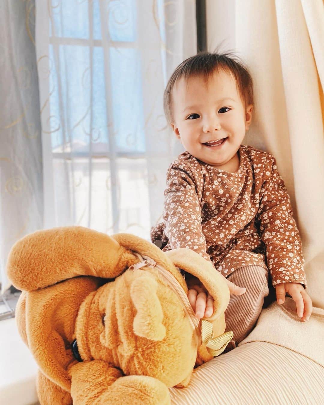 のインスタグラム：「🐶 下の子は本当あっとゆーまに 月齢が進んでいって 気付けばもう #1歳2ヶ月 👼 言ってる事も少しづつ分かってきたし あれが欲しいやこれは嫌、の主張も たくさんしてくれるように。 お腹が空いてる時の 機嫌の悪さはとんでもないっ🤣 大人しくまったり見えるけど 強くてとても分かりやすい子です。 相変わらず男の人は苦手だね〜 冬は特に忙しくて色んな成長を 見落としちゃいがちだけど 毎日少しづつ成長してる姿 本当に愛らしい…❤︎ #ranri」