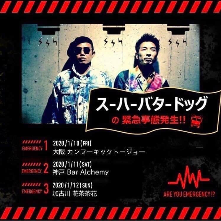 竹内朋康のインスタグラム：「いよいよ明日より始まる 新春スーハーバタードッグ TOUR 2020  1/18 長野 1/19 高崎 も追加されました！  大阪〜神戸〜加古川〜長野〜高崎  各地で乾杯できらこと楽しみにしています！ ■1.10 (fri) @ 京橋 KUNG FU KICK TOJO  live スーハーバタードッグ  opening act  PANCHO & PRINCE DO dj 失笑/ポイポイ/and more…  open 19:00 (1st 21:30~ 2nd 23:00~) charge 1,000yen + Donation  @ KUNG FU KICK TOJO 大阪府大阪市城東区蒲生１丁目１３−１１ ※予約はメールにて受付ますkungfukicktojo@gmail.com ＿＿＿＿＿＿＿＿＿＿＿＿＿＿＿＿＿＿＿ ■1.11 (sat) @ 神戸 Bar Alchemy  live スーハーバタードッグ  open 19:00 start 20:00 Charge 1.000yen ＋ Donation  @ Bar Alchemy 神戸市中央区北長狭通3-5-5 https://www.facebook.com/alchemykobe/ 080-4027-9990 ＿＿＿＿＿＿＿＿＿＿＿＿＿＿＿＿＿＿＿＿ ■1.12 (sun) 加古川 花茶茶花  live スーハーバタードッグ  open 19:00 start 20:00 adv ¥2.000 door ¥2.500  @ 花茶茶花 https://www.ranchi-kakogawa.jp 兵庫県 加古郡 播磨町南大中 3-2-11 Tel 079-437-7774 ＿＿＿＿＿＿＿＿＿＿＿＿＿＿＿＿＿＿＿＿ ■1.18(sat) @ 長野 KICK BACK  live スーハーバタードッグ  start 20:00 entrance FREE (Donation)  @ KICK BACK 長野県長野市鶴賀上千歳町1427-5 3F _________________________________________ ■1.19(sun) @ 高崎 Buena Vista Cafe  live スーハーバタードッグ  open 18:00 start 19:00 entrance ¥1000(2drink) & Donation  @ Buena Vista Cafe 群馬県高崎市連雀町90 2F info / 027-328-6767 ________________________________________  元SUPER BUTTER DOGの 竹内朋康とTOMOHIKO HEAVYLOOPERによる 鼻唄 SOUL レイドバック R&B ユニット その名も【スーハーバタードッグ】 ※ 決してスーパーでは御座いません。」
