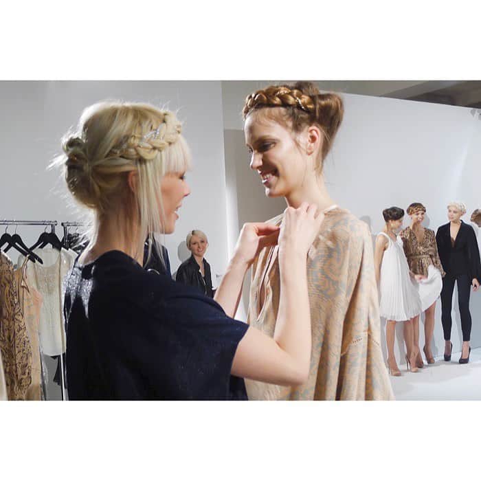 エリン フェザーストンのインスタグラム：「I found this shot while I was scrolling through my 2010’s... it’s a BTS from the launch of my 1st ERIN erin fetherston collection in 2011. The inspiration behind that season was “Return to Lemuria” and @odilegilbert_official created the epic braid crowns! Suddenly everything about that collection is feeling right to me again! Fun fact: I actually met @gabrielsaporta the very next day at a dinner I was hosting for @americanexpress and @milkstudios, something I was almost too tired to do (being the day after my show) but rallied for anyways....which just goes to show why it often pays to say Yes and show up.」