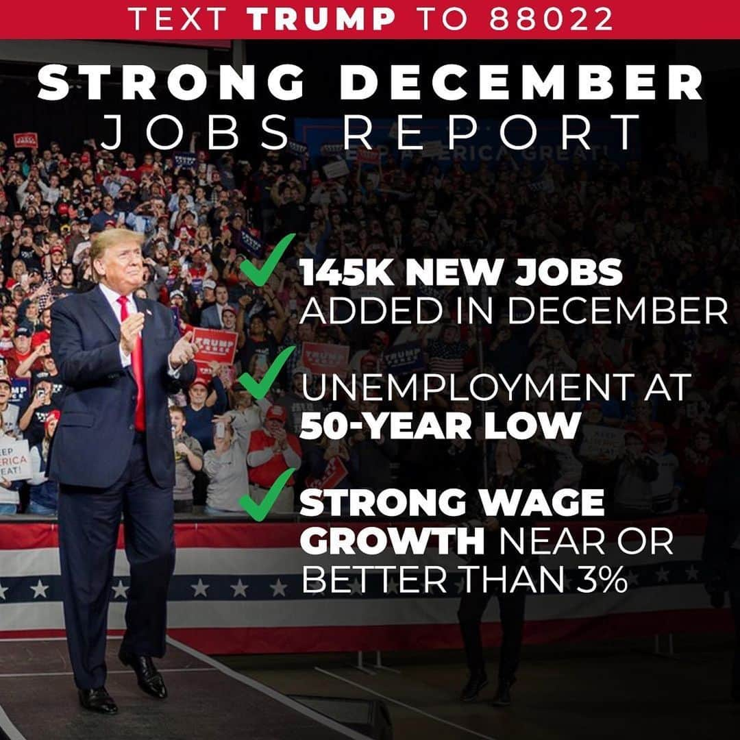 ドナルド・トランプさんのインスタグラム写真 - (ドナルド・トランプInstagram)「#Repost @teamtrump ・・・ No sign of slowing down the hottest economy in modern history! #JobsReport」1月11日 2時09分 - realdonaldtrump