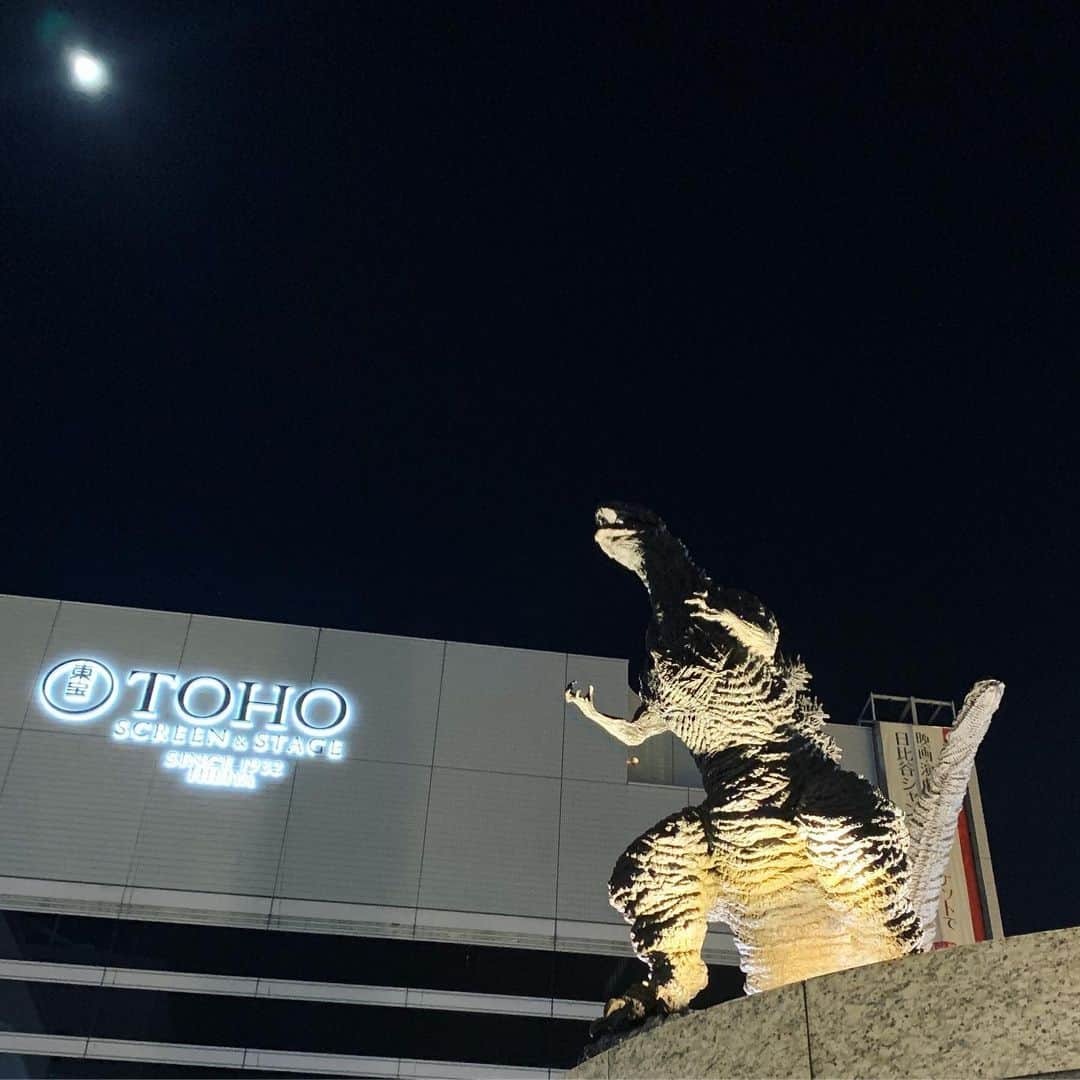増崎孝司のインスタグラム：「Godzilla with full moon 🌕 Nice coupling 😁🙃👍🏻」