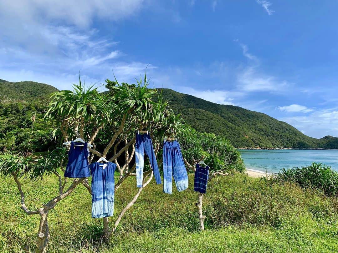 のインスタグラム：「💙🎽 奄美大島の風に包まれたヨガウエア。 1点1点職人さんが手染め。 お気に入りのデザインと色を見つけちゃおう。 @amami_aina × @hotel.the.scene . . . #奄美大島#奄美#奄美空港 #amamiisland#amamioshima #ザシーン#ホテルザシーン#リゾートホテル #奄美が産んだヨガウエア#amamiaina #藍染#藍染め#泥染め#手仕事#草木染め #ヨガウエア#ヨガリトリート#ヨガ女子#ヨガ旅」